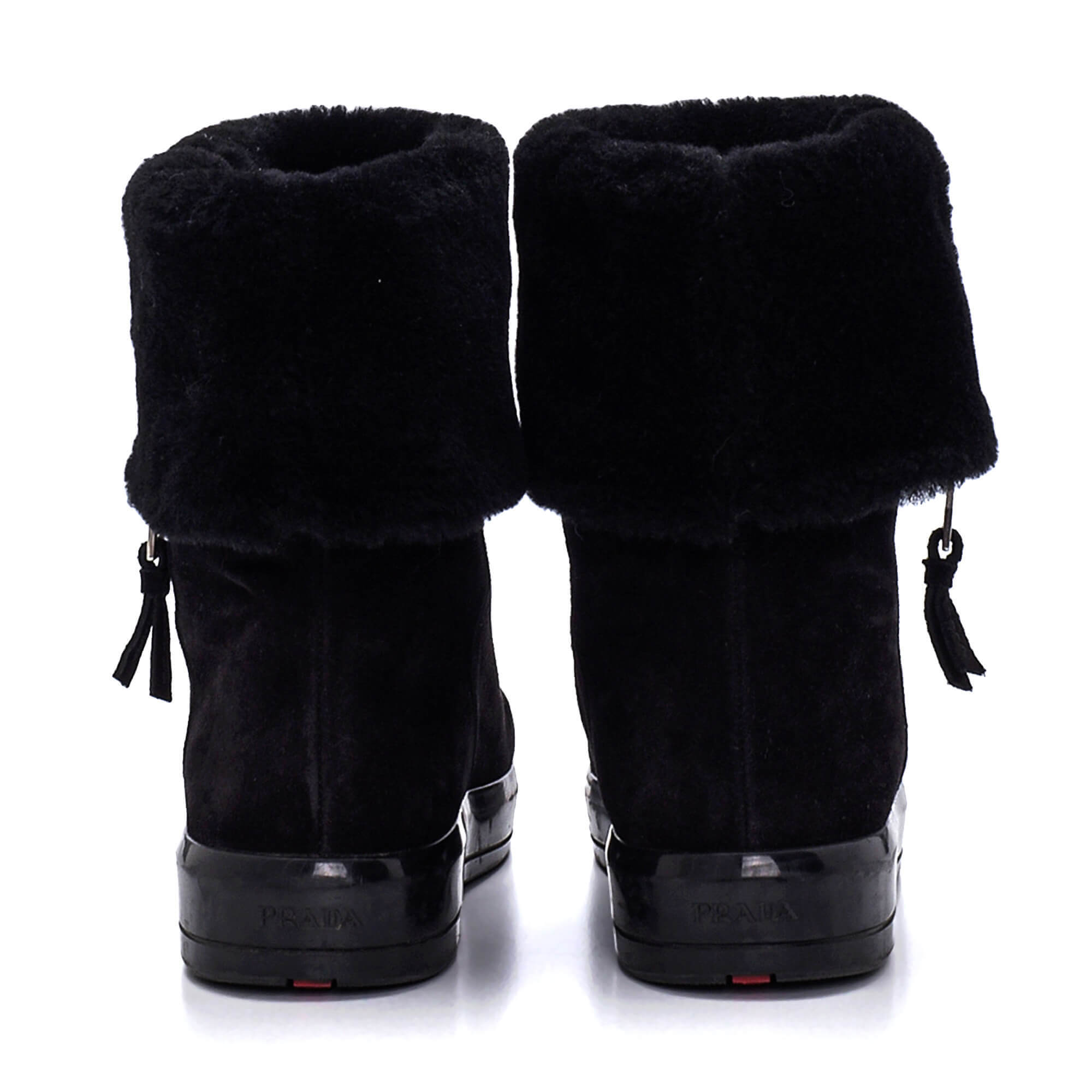 Prada - Black Suede Fur Trimmed Zipped Boots